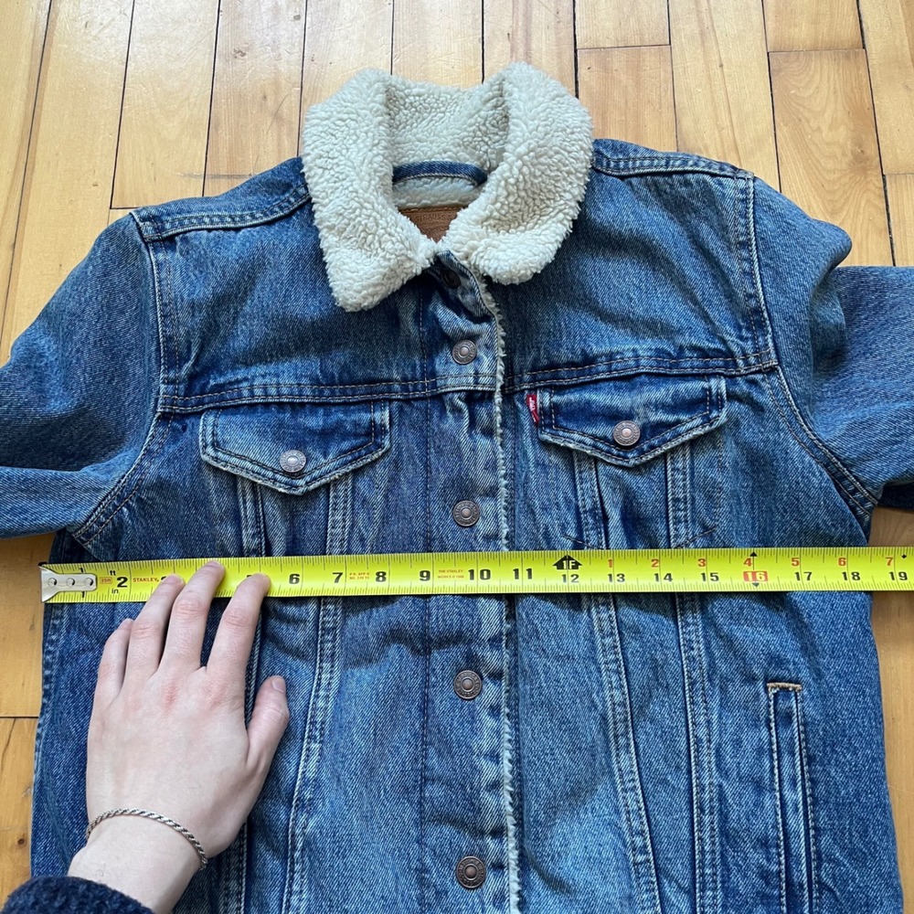 Levis Sherpa Lined Trucker Jacket Medium Wash Denim Blue Mens Size S - Picture 7 of 16